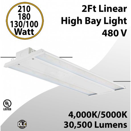 LED High Bay Light 480V 2Ft. 210W/180W/130W/100W