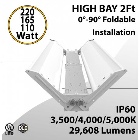LED High Bay Light 2Ft. 220W/165W/110W 35K 40K 50K