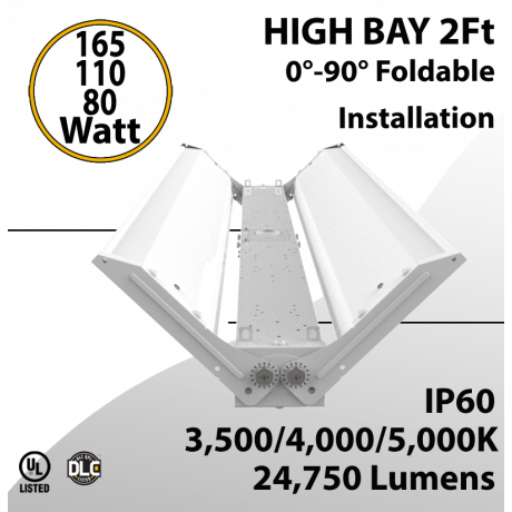 LED High Bay Light 2Ft. 165W/110W/80W 35K 40K 50K OS Ready UL DLC (LED)