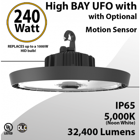 UFO Light LED High Bay 240W Motion Sensor Ready 32400Lm 5000K