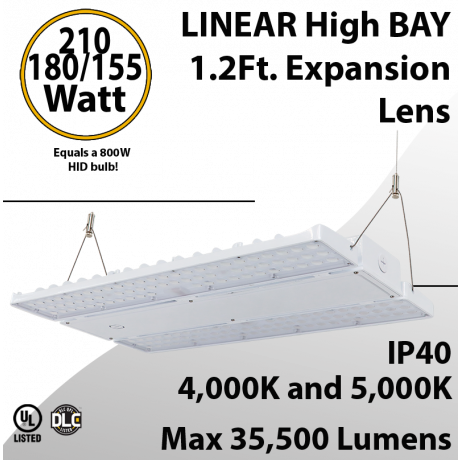 High Bay Led Light 1.2Ft. 210/180/155W 120-277 VAC 32000Lm 4000-5000K