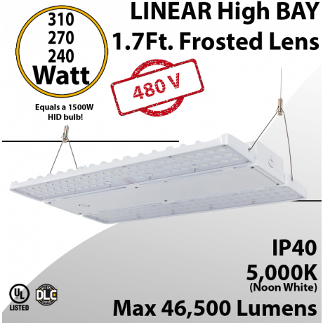 High Bay Led Light 2Ft. 240/270/310W 277-480VAC 45500Lm 5000K