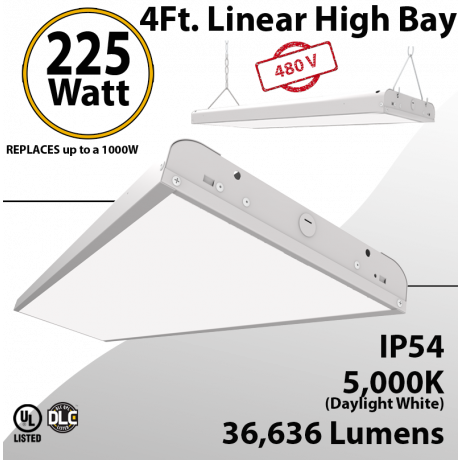 Linear High Bay Linear Fixture 225W 36636Lm 5000K 277-480V