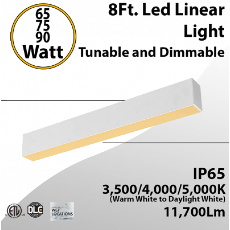 8FT LED Linear Light | Selectable CCT | 65W/75W/90W
