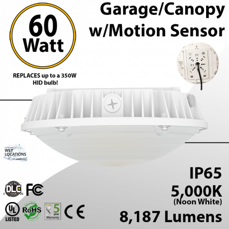 Parking garage Lighting LED Motion Sensor 60W 5000K 8187 Lumens UL DLC