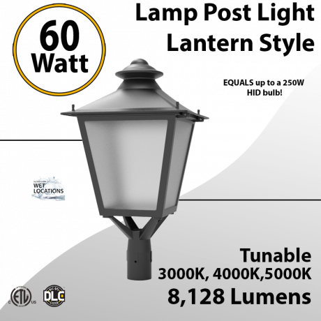 LED Post Light 60W LED Lantern Style 8128Lm 3000K 4000K 5000K