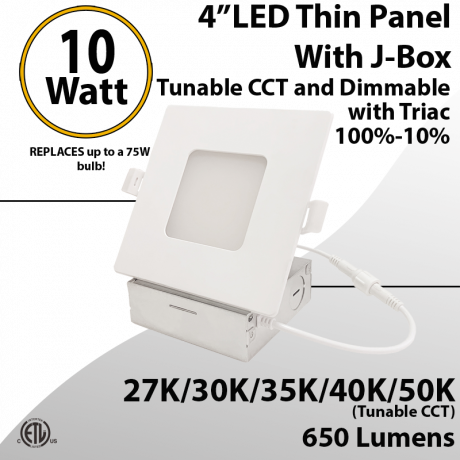 Recessed Lighting can less LED Square Panel 4" 10W Tunable CCT Dimmable