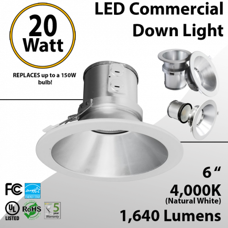 LED commercial retrofit 20W 6 inches 1640lm Energy Star dimmable