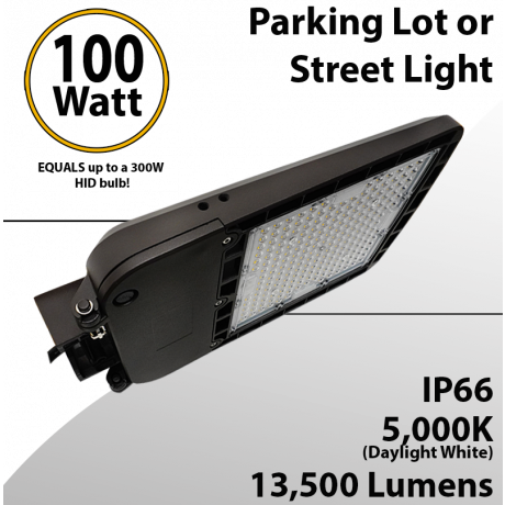 LED Street Light 100W 100-277 13500Lm 5000K UL IP65 DLC