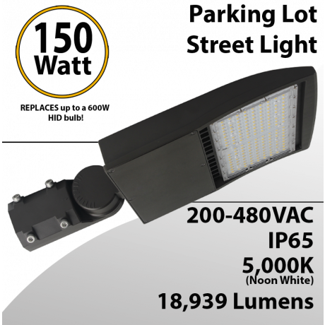 LED Street Light fixture 150W 480V 18939Lm 5000K UL IP67 DLC