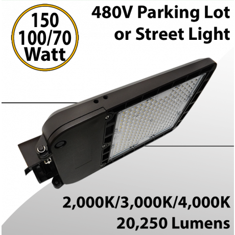 LED Street Light Tunable 70/100/150W 200-480V 9450/20250Lm 3 CCT
