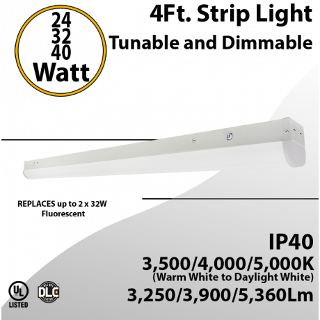LED Strip Light 4Ft 24W 32W 40W 3500K 4000K 5000K up to 5360 Lumen