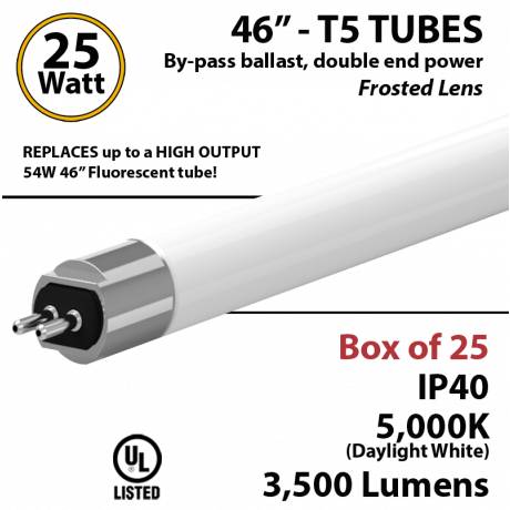 LED T5 Bulb tube Lights 25W 3500Lm 5000K By-Pass 2 end power