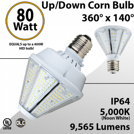 LED Corn Bulb 80W 9565Lm 5000K UP or DOWN E39 IP64 UL