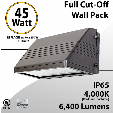 LED Wal Pack Lights 45W 6400 Lm DLC 4000K