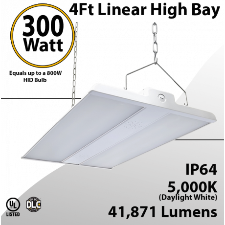 Led Warehouse Lights 4Ft Linear Fixture 300W 41871Lm 5000K 100-277V