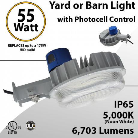 LED Yard Light LED Barn Light w/Photocell Control 55W 6703 Lumens