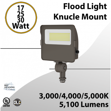 LED Flood Light Knucle Mount 17W 25W 30W 5100Lm 30K 40K 50K Photocell (LED)