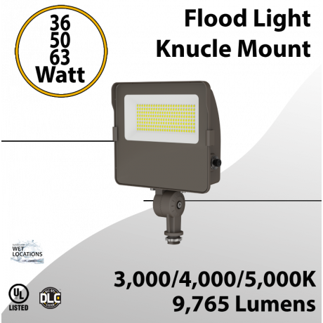 LED Flood Light Knucle Mount 36W 50W 63W 9765Lm 30K 40K 50K Photocell (LED)