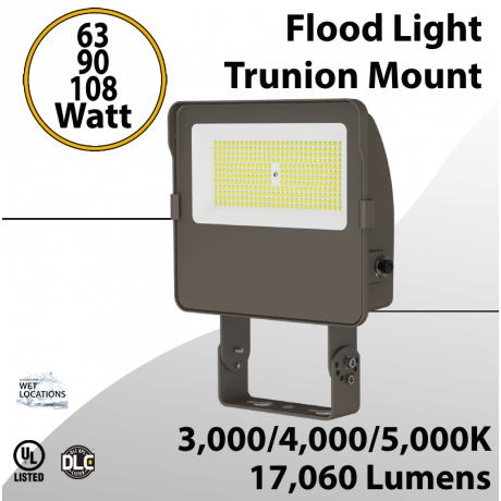 LED Flood Light Trunion 63W 90W 108W 17060Lm 30K 40K 50K UL Photocell (LED)