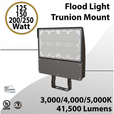 LED Flood Light Trunion 125W 150W 200W 250W 41500Lm 30K 40K 5000K