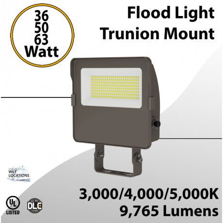 LED Flood Light Trunion 36W 50W 63W 9765Lm 30K 40K 50K Photocell (LED)