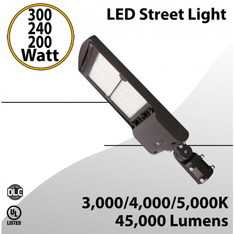 LED Street Light fixture 300/240/200W 3CCT 45000Lm