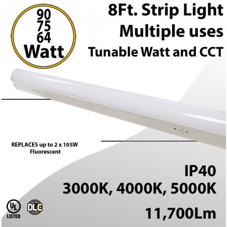 LED Strip Light 90W 75W 64W 11700Lm 3000K 4000K 5000K Frosted Lens