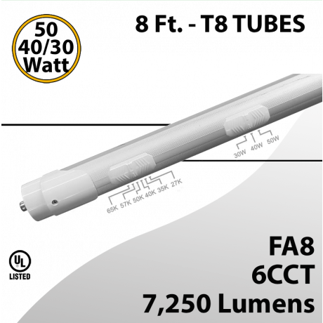LED T8 8FT FA8 50/40/30W 7250Lm 6 CCT 