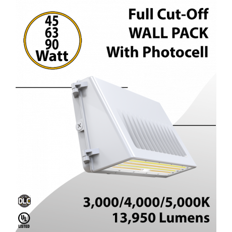 Led Wall Pack Full Cut-Off White Finish 45/63/90W 3000K/4000K/5000K w/Photocell (LED)