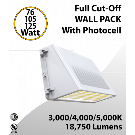 Led Wall Pack Full Cut-Off White Finish 76/105/125W 3000K/4000K/5000K w/Photocell (LED)