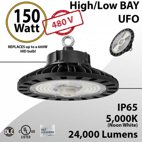 LED High Bay Light UFO 150W 277-480V 24000 Lm 5000K