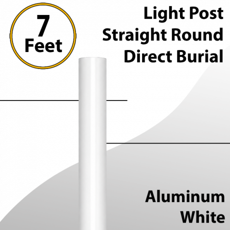 Light Post Straight Round Aluminum White Direct Burial 7Ft x 3.0"