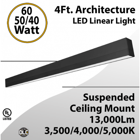 4FT Architectural LED Linear Downlight 40-60W Suspended/Ceiling Mount 