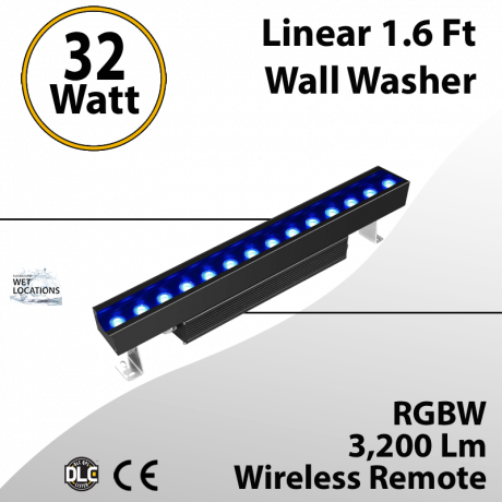 Linear 1.6 Ft Wall Washer Black RGBW Wirless Remote 32W 3200Lm