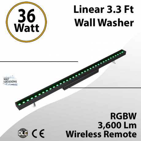 Linear 3.3 Ft Wall Washer Black RGBW Wirless Remote 36W 3600Lm