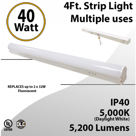 LED Strip Light 40W 5200 Lumen Frosted Lens 0-10V Dimmable