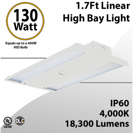 LED High Bay Light 1.7Ft. 130W 18300 Lumens 4000K UL DLC (LED)