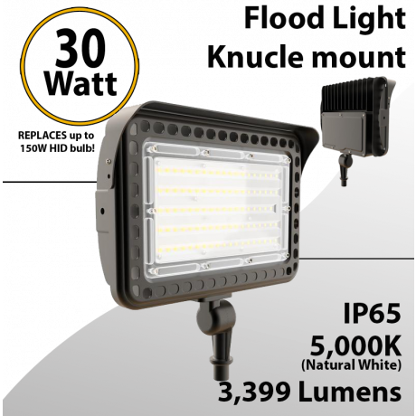 LED flood light 30W 5000K with knuckle mount 3999 lumens 