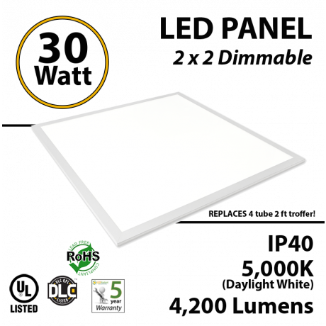 30W LED Panel 2 x 2 4200 Lm 5000K IP64 UL DLC Dimmable