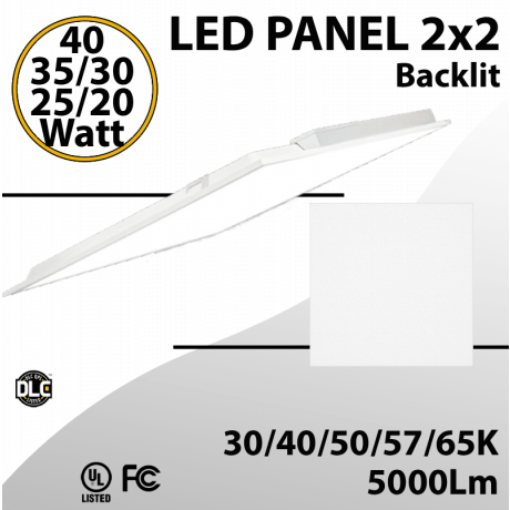 LED Panel Light 2x2 Backlit 40/35/30/25/20W Tunable 5 CCT 5000Lm