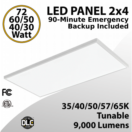 LED Panel Light 2x4 72-30W 9000Lm 5CCT 30K-65K With Emergency BackUp