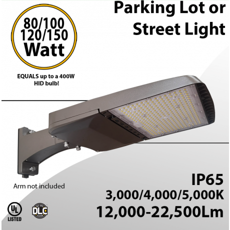 Commercial LED Street Lights – 80W to 150W, CCT 3/4/5000K Up to 22,500 Lumens