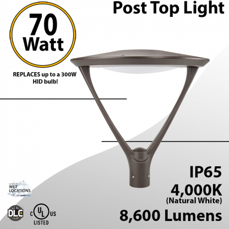 Post Top Light 70W LED 8600 Lm 4000K Dark Bronze 
