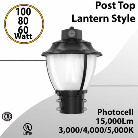 Post Top LED Garden Light 100W 80W 60W - 30K 40K 50K 15000Lm Photocell (LED)