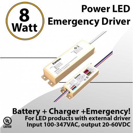 LED Emergency Driver 8 Watt Split with Battery 90m Output 20-60VDC