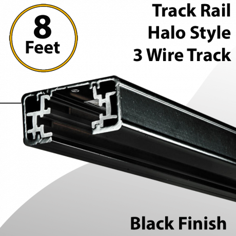 Track Rail Halo Style 3 Wire Track 8FT Black Finish