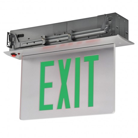 Exit Sign Recessed Edge-lit Battery Backup 1 Face Mirror Green