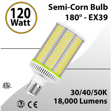 Semi-Corn Bulb 120W LED 180° 30K 40K 50K 18000 Lumen EX39 IP64 ETL