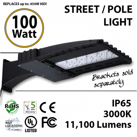 100W LED Street Light / Pole mount fixture 11100 Lm 5000K UL IP65